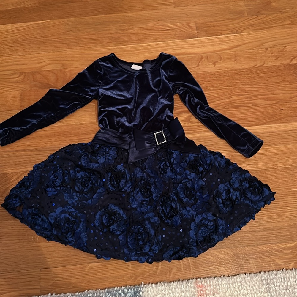 Navy formal velvet / flower dress - 4T